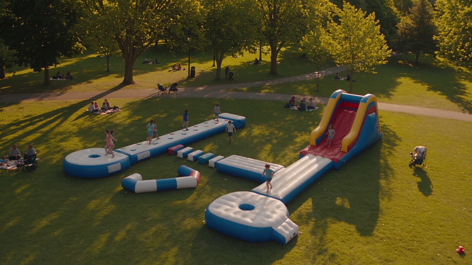 Obstacle course and slide in a park